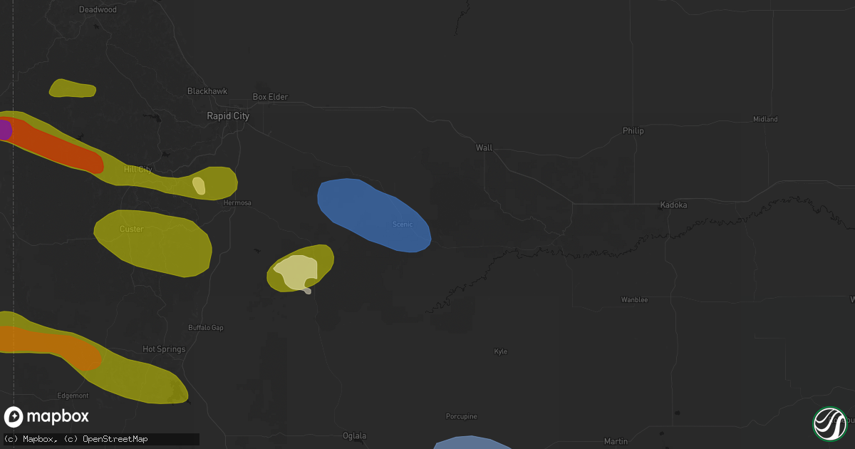 Hail map in Scenic, SD on July 3, 2026