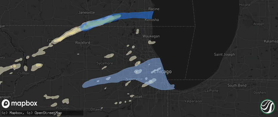 Hail map in Schaumburg, IL on July 3, 2026