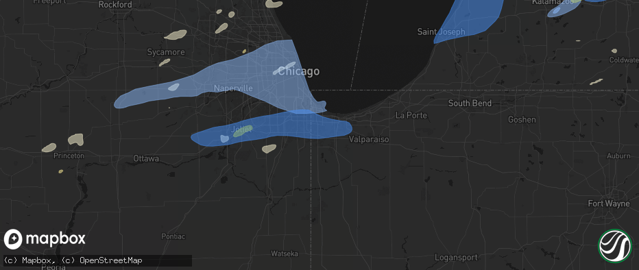 Hail map in Schererville, IN on July 3, 2026