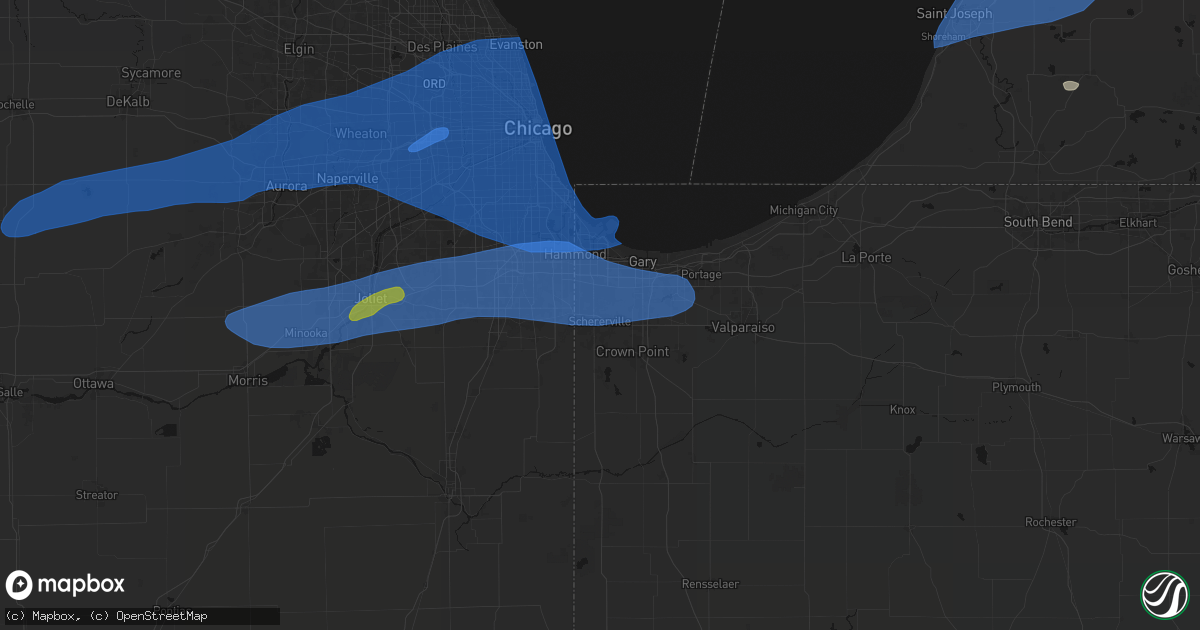 Hail map in Schererville, IN on July 3, 2026