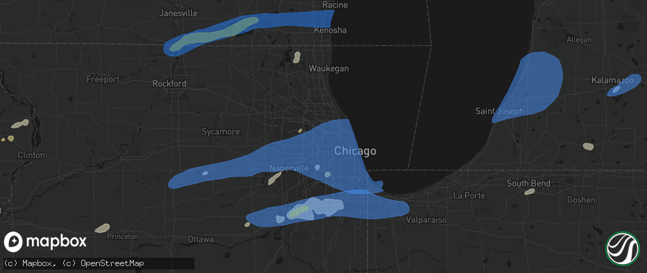 Hail map in Schiller Park, IL on July 3, 2026