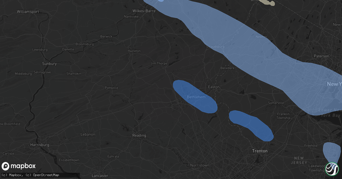 Hail map in Schnecksville, PA on July 3, 2026