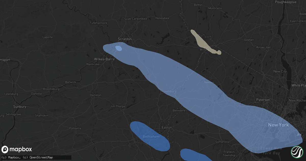Hail map in Scotrun, PA on July 3, 2026