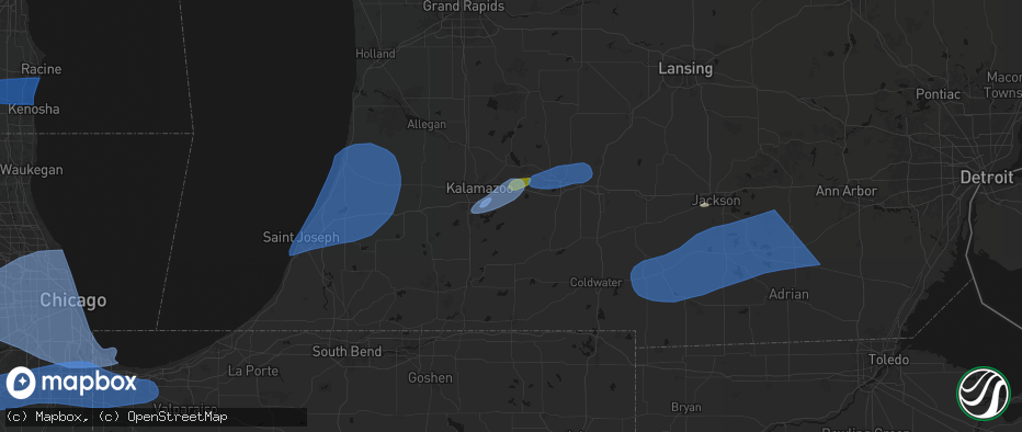 Hail map in Scotts, MI on July 3, 2026