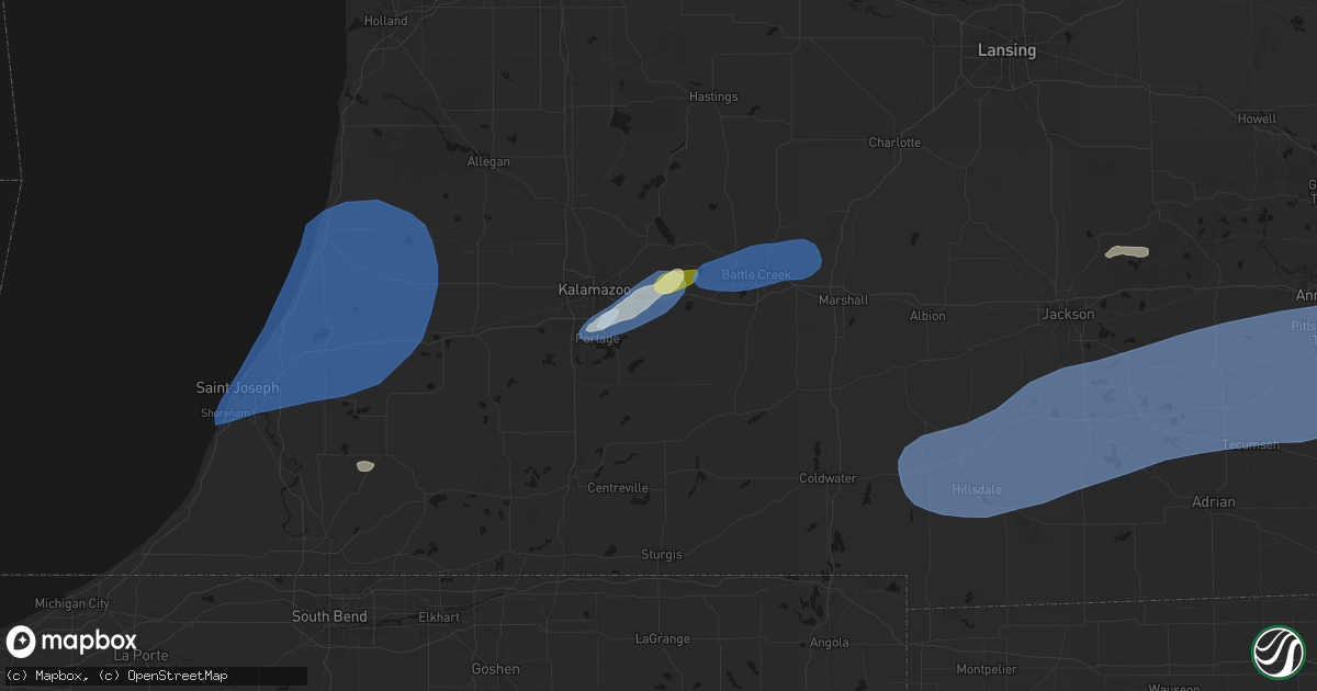Hail map in Scotts, MI on July 3, 2026