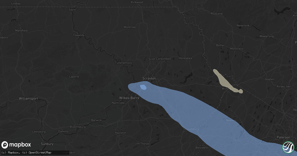 Hail map in Scranton, PA on July 3, 2026