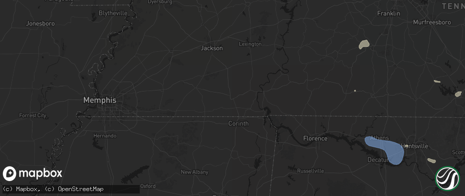 Hail map in Selmer, TN on July 3, 2026