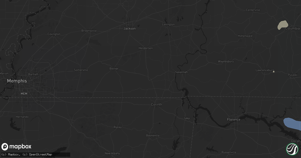 Hail map in Selmer, TN on July 3, 2026