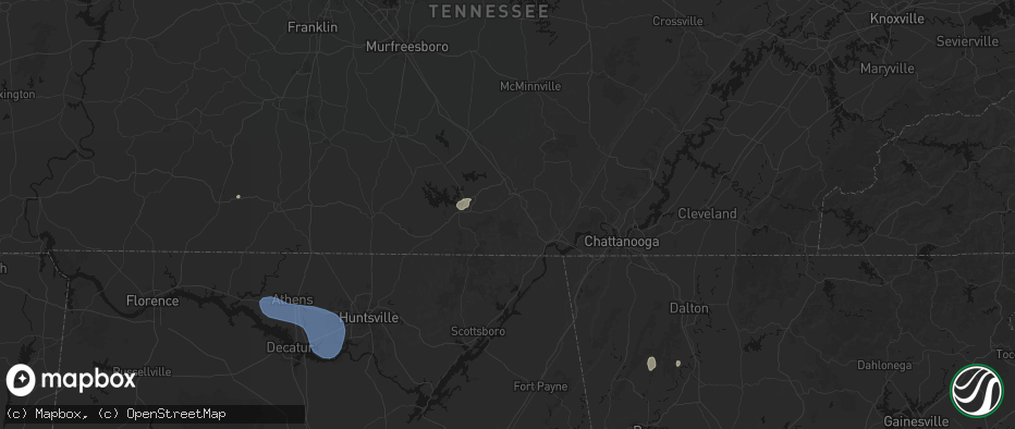Hail map in Sewanee, TN on July 3, 2026