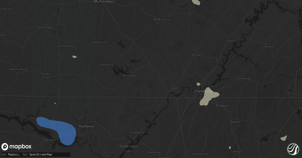 Hail map in Sewanee, TN on July 3, 2026