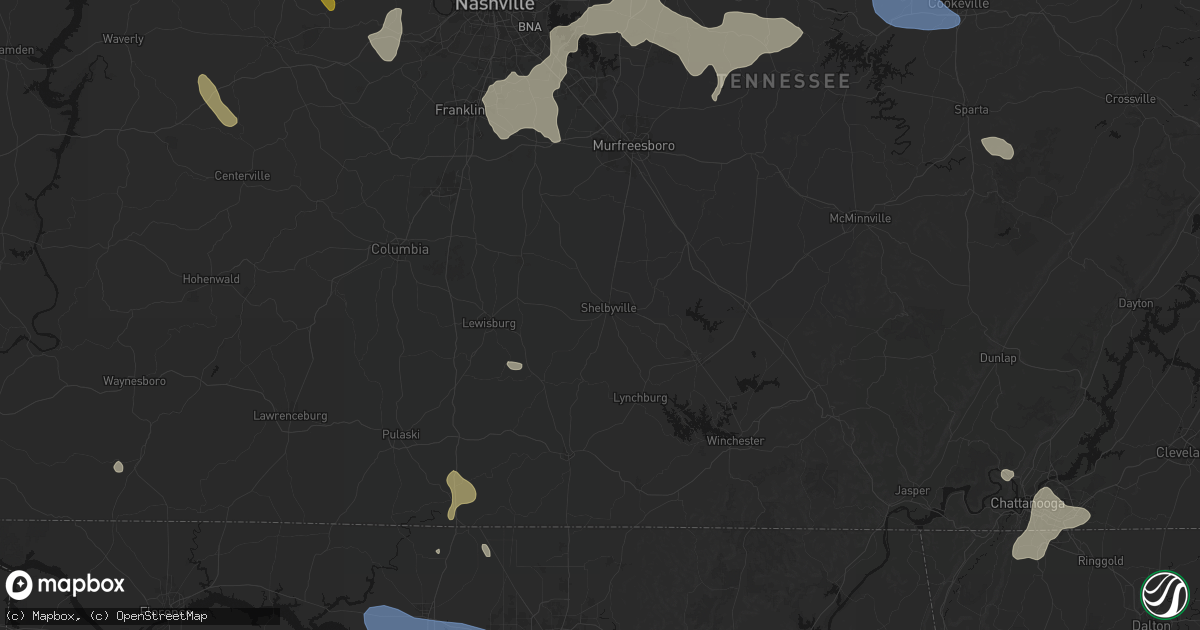 Hail map in Shelbyville, TN on July 3, 2026