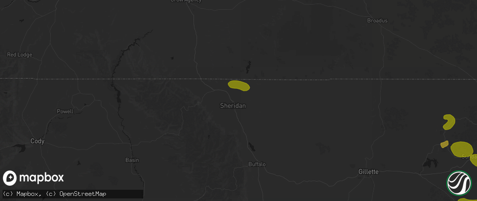 Hail map in Sheridan, WY on July 3, 2026