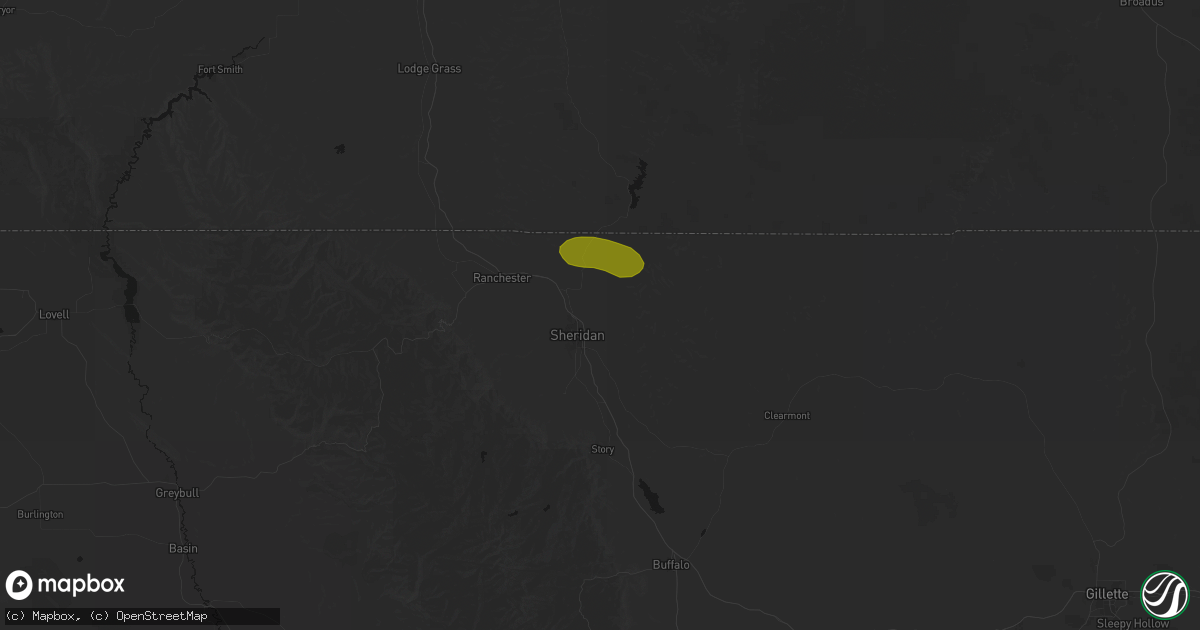Hail map in Sheridan, WY on July 3, 2026