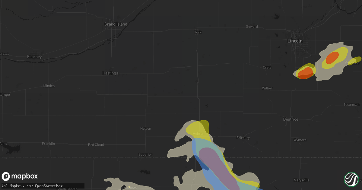 Hail map in Shickley, NE on July 3, 2026