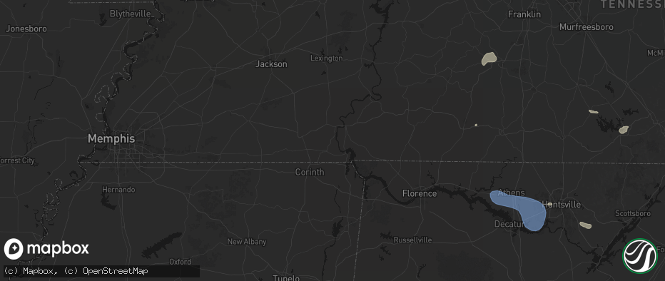 Hail map in Shiloh, TN on July 3, 2026