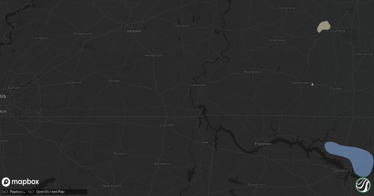Hail map in Shiloh, TN on July 3, 2026