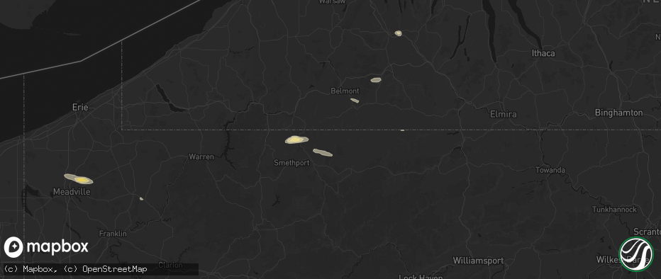 Hail map in Shinglehouse, PA on July 3, 2026