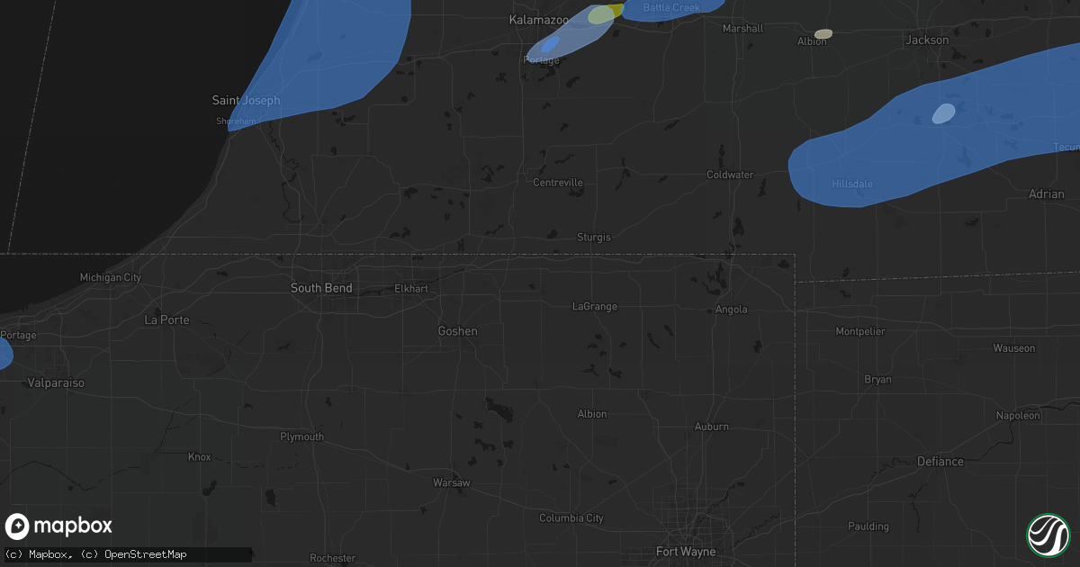 Hail map in Shipshewana, IN on July 3, 2026