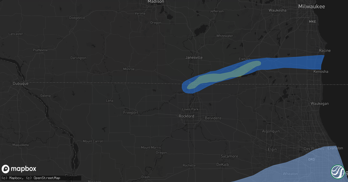 Hail map in Shirland, IL on July 3, 2026