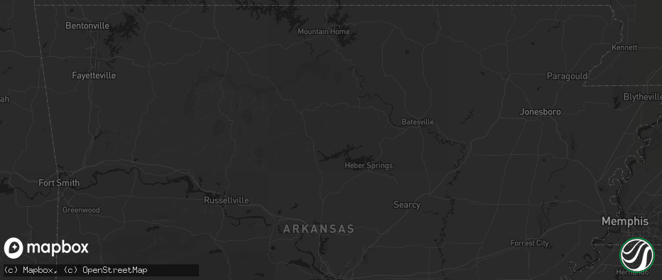 Hail map in Shirley, AR on July 3, 2026