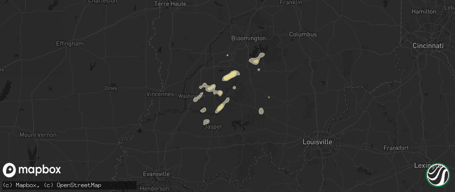 Hail map in Shoals, IN on July 3, 2026