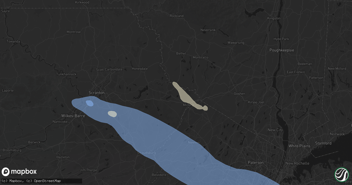 Hail map in Shohola, PA on July 3, 2026