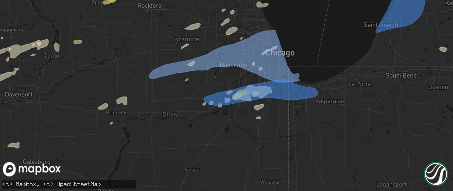 Hail map in Shorewood, IL on July 3, 2026
