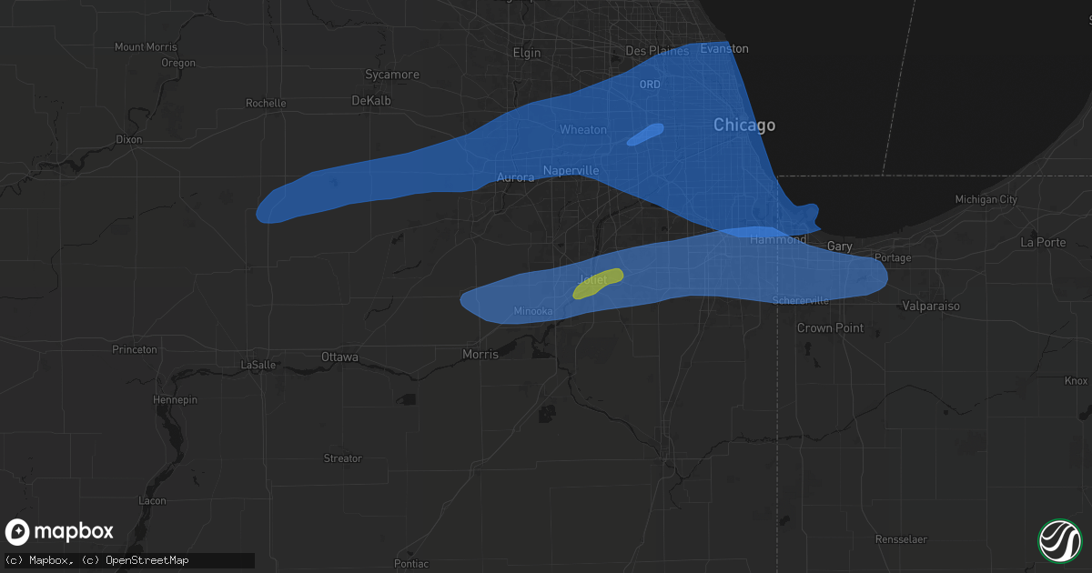 Hail map in Shorewood, IL on July 3, 2026