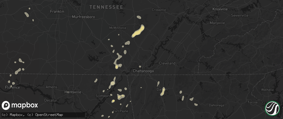 Hail map in Signal Mountain, TN on July 3, 2026