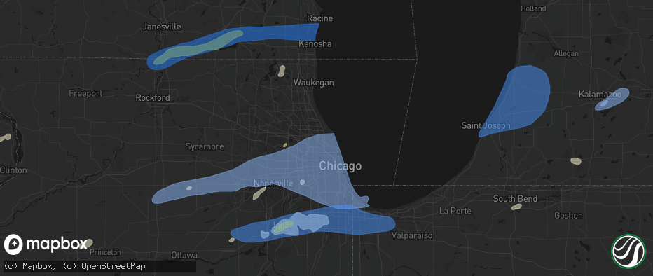 Hail map in Skokie, IL on July 3, 2026
