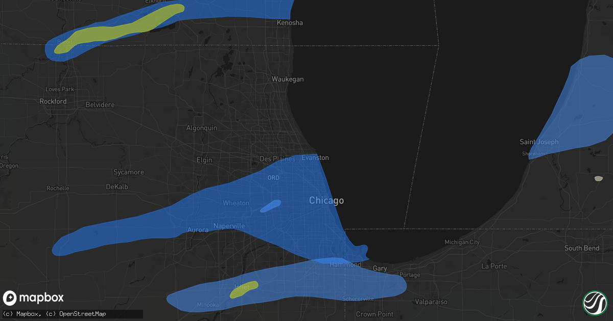 Hail map in Skokie, IL on July 3, 2026