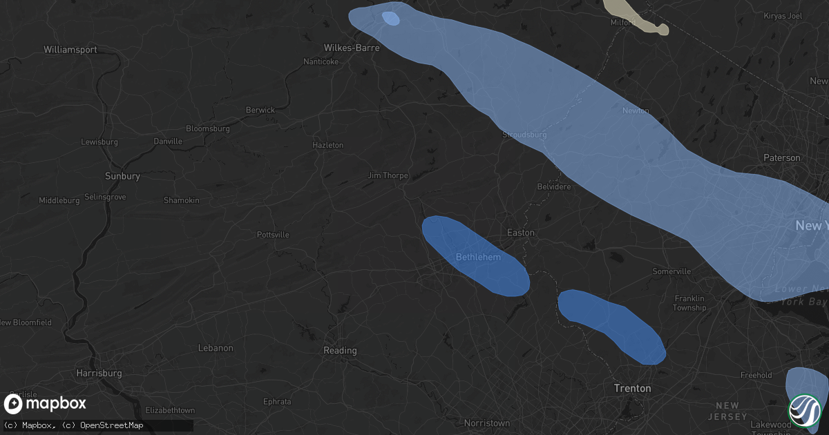 Hail map in Slatington, PA on July 3, 2026