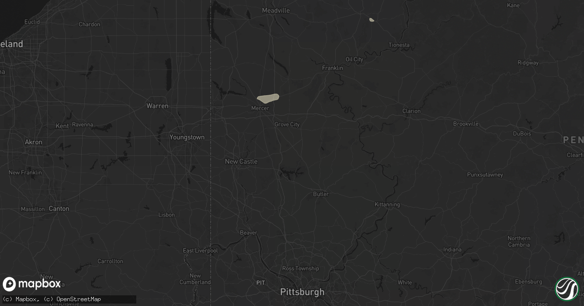Hail map in Slippery Rock, PA on July 3, 2026