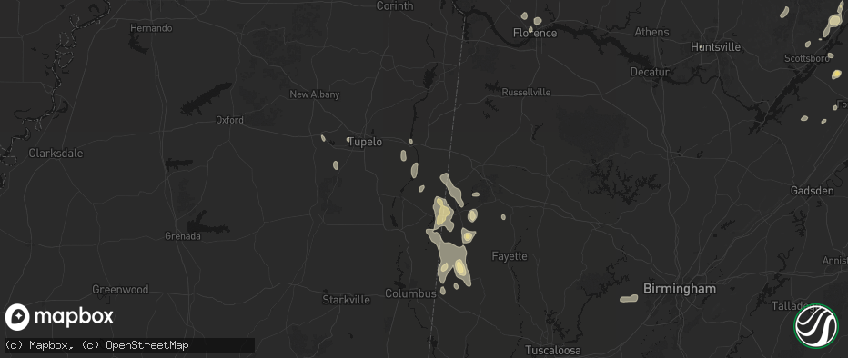 Hail map in Smithville, MS on July 3, 2026