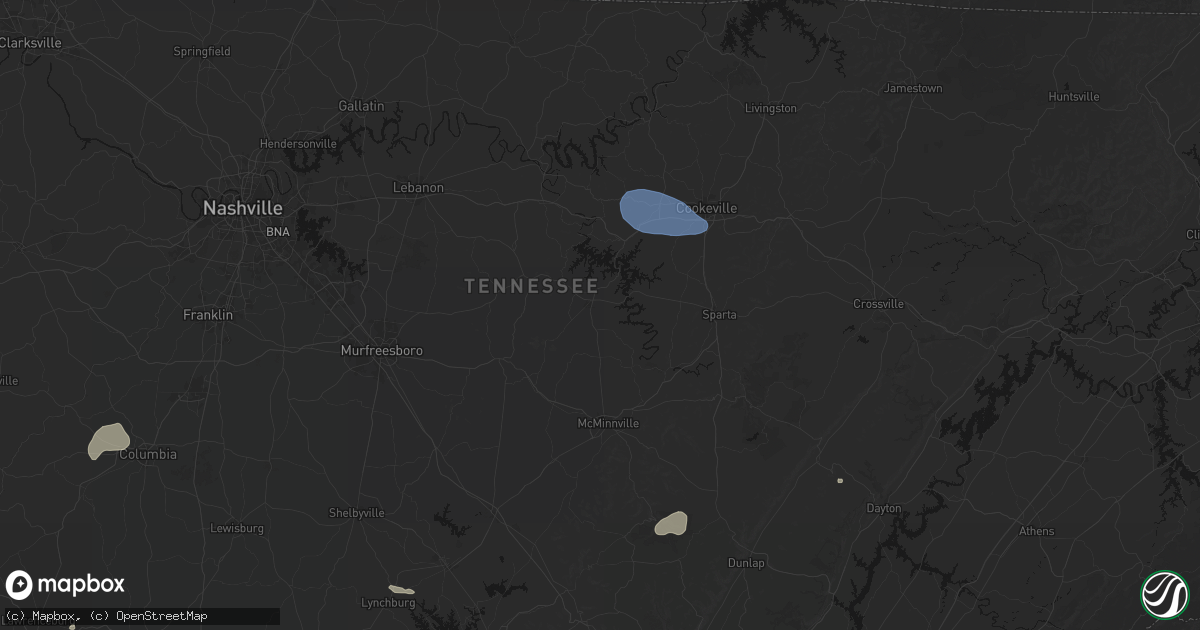 Hail map in Smithville, TN on July 3, 2026