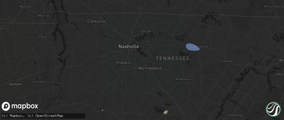 Hail map in Smyrna, TN on July 3, 2026