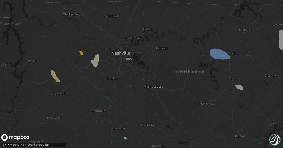 Hail map in Smyrna, TN on July 3, 2026