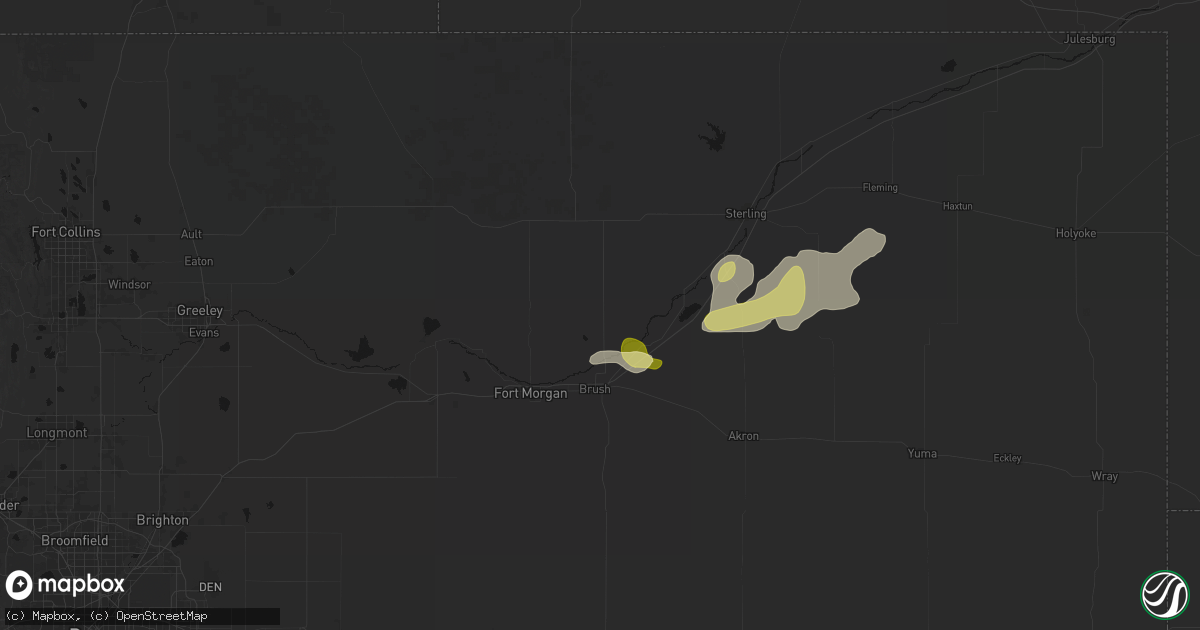 Hail map in Snyder, CO on July 3, 2026