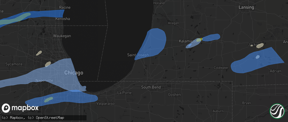 Hail map in Sodus, MI on July 3, 2026