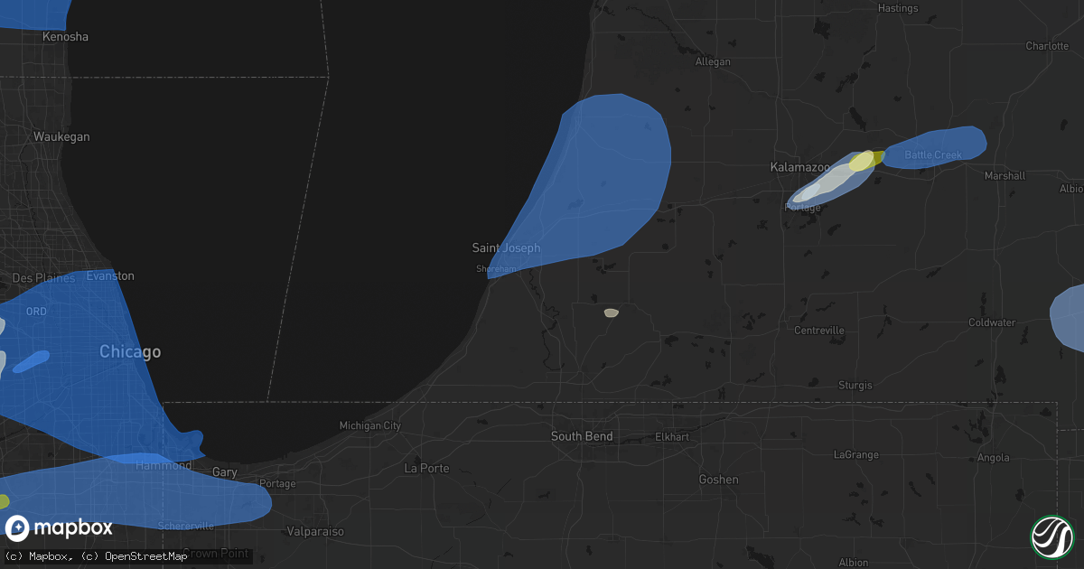 Hail map in Sodus, MI on July 3, 2026