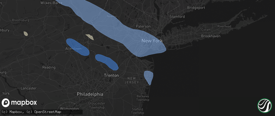 Hail map in South Amboy, NJ on July 3, 2026