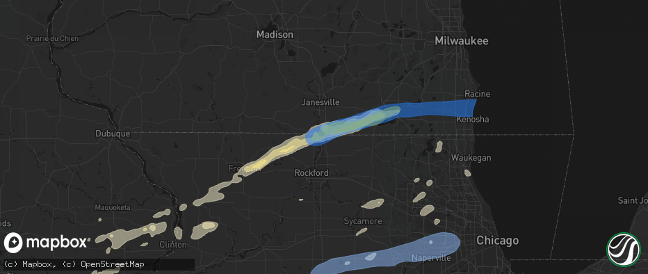 Hail map in South Beloit, IL on July 3, 2026