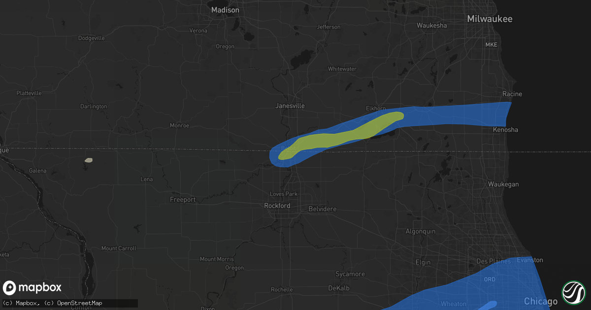Hail map in South Beloit, IL on July 3, 2026