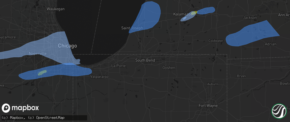 Hail map in South Bend, IN on July 3, 2026