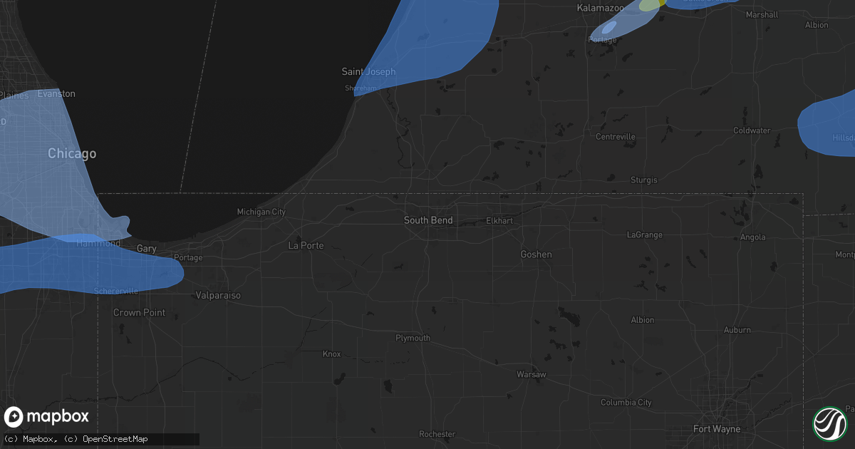 Hail map in South Bend, IN on July 3, 2026