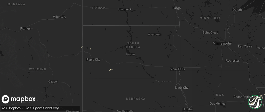 Hail map in South Dakota on July 3, 2026