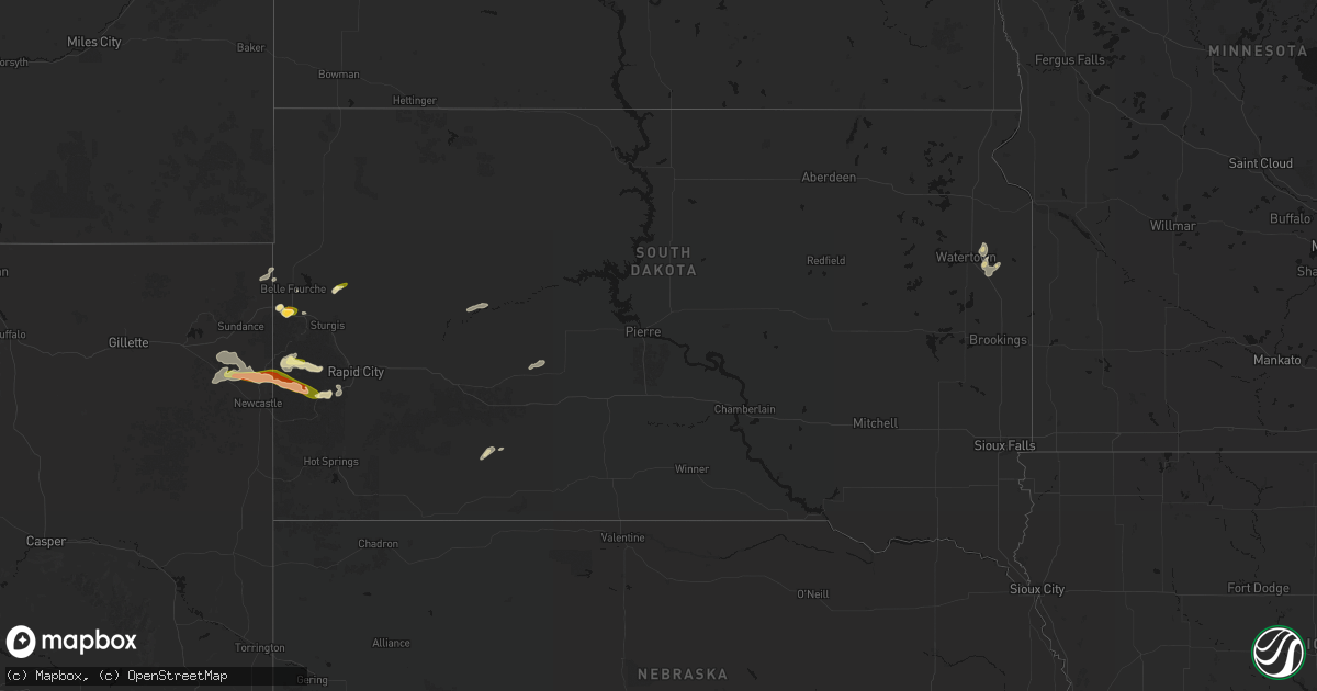 Hail map in South Dakota on July 3, 2026