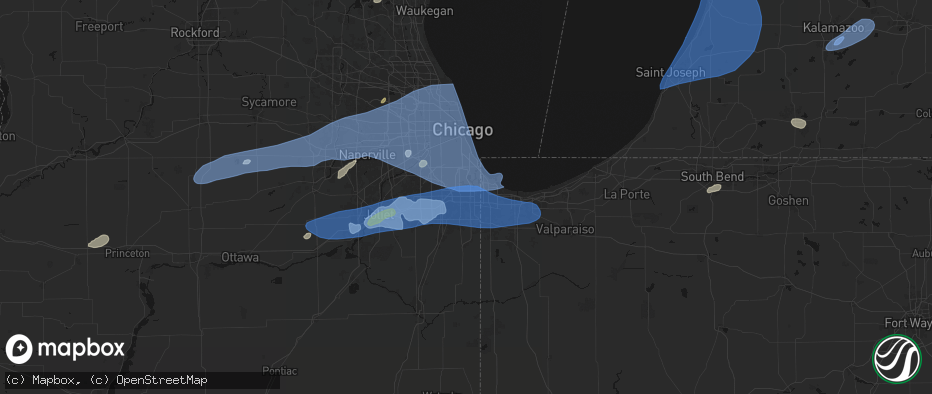 Hail map in South Holland, IL on July 3, 2026