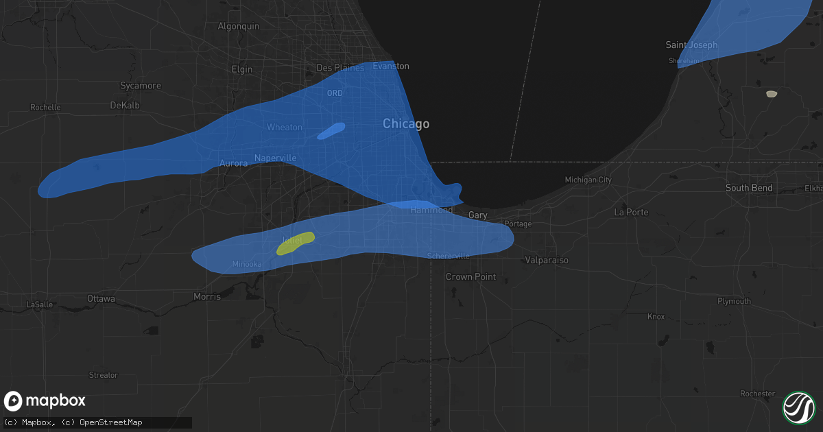 Hail map in South Holland, IL on July 3, 2026