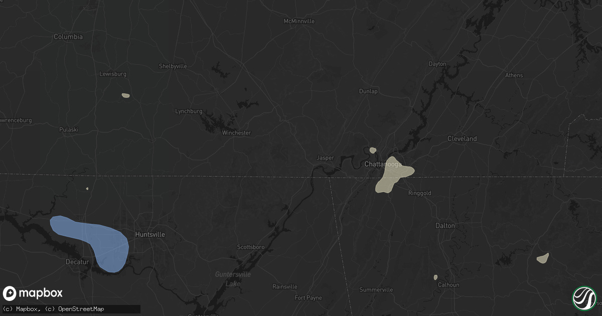 Hail map in South Pittsburg, TN on July 3, 2026